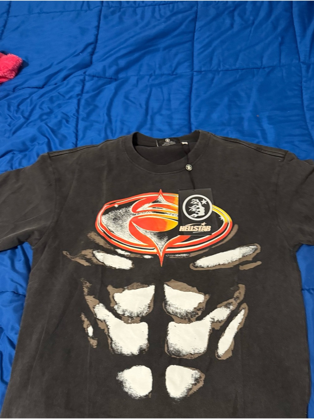 Hellstar Black Graphic Short Sleeve Tee with Orange Accent
